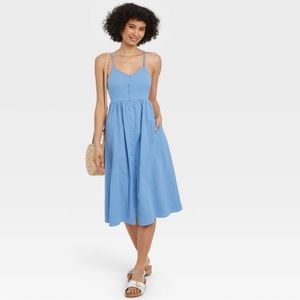 ✨New✨ Universal Thread Light Blue Midi Sundress Button-up Open Back With Bow